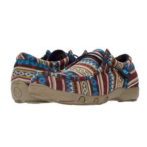Roper Chillin Aztec Driving Moc Shoes in Blue Aztec Stripe Fabric 7
